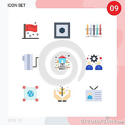 9 User Interface Flat Color Pack of modern Signs and Symbols of estate, heat, arrow, electric, individuality Vector Illustration