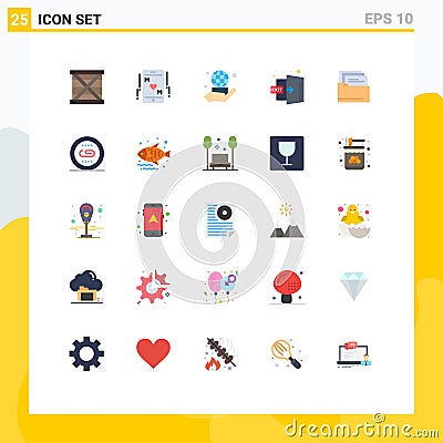25 User Interface Flat Color Pack of modern Signs and Symbols of folder, logout, mother, exit, network Vector Illustration
