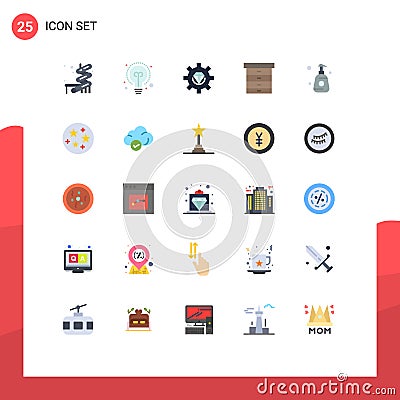 25 User Interface Flat Color Pack of modern Signs and Symbols of sprayer, shower bottle, development, bottle, drawer Vector Illustration