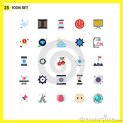 25 User Interface Flat Color Pack of modern Signs and Symbols of study, computer, media, power, mobile Vector Illustration