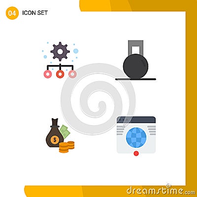 4 User Interface Flat Icon Pack of modern Signs and Symbols of hierarchy, business, fitness, weight, gold Vector Illustration