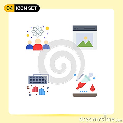 4 User Interface Flat Icon Pack of modern Signs and Symbols of knowledge worker, hands, scientists, interface, programming Vector Illustration
