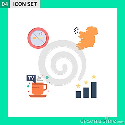 4 User Interface Flat Icon Pack of modern Signs and Symbols of nosmoking, tea, hotel, ireland, achievement Vector Illustration