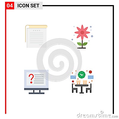 4 User Interface Flat Icon Pack of modern Signs and Symbols of student, contact, student notes, flower, info Vector Illustration