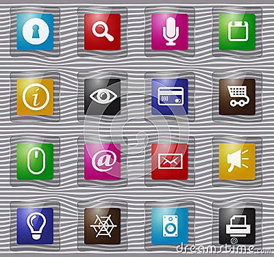 User interface glass icons set Vector Illustration