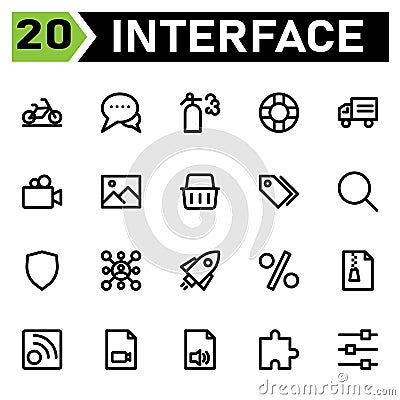 User interface icon set include bicycle, biking, cycling, transport, user interface, comments, chat, discussion, fire, Vector Illustration