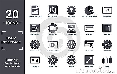 user.interface icon set. include creative elements as document with tables, gross pencil, selective, opposition, right button, Vector Illustration