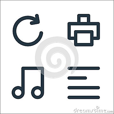 User interface line icons. linear set. quality vector line set such as align left, music, print Vector Illustration