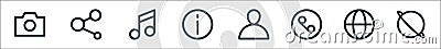 User interface line icons. linear set. quality vector line set such as browser, browser, call, user, tips, music, share Vector Illustration