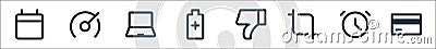 User interface line icons. linear set. quality vector line set such as cit card, clock, crop, dislike, battery, laptop, Vector Illustration