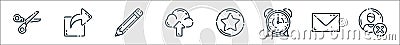 User interface line icons. linear set. quality vector line set such as delete account, email, alarm, favorite, upload, pencil, Vector Illustration