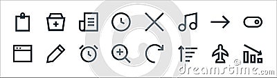 user interface line icons. linear set. quality vector line set such as diagram, filter, search, website, foward, newspaper, delete Vector Illustration