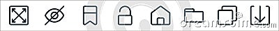 user interface line icons. linear set. quality vector line set such as download, copy, folder, home, unlock, bookmark, hide Vector Illustration