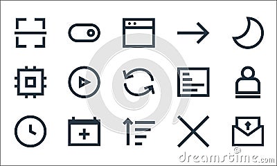 User interface line icons. linear set. quality vector line set such as email, filter, clock, delete, calendar, processor, report, Vector Illustration