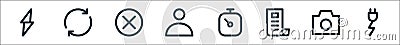 user interface line icons. linear set. quality vector line set such as energy, photo camera, news, stopwatch, user, cancel, Vector Illustration
