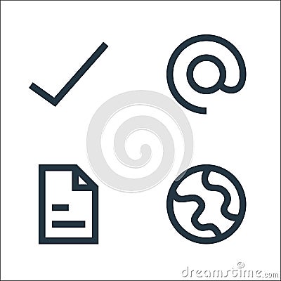 User interface line icons. linear set. quality vector line set such as globe, document, email Vector Illustration