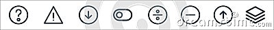 User interface line icons. linear set. quality vector line set such as layer, up arrow, minus, divide, toggle, down, caution Vector Illustration
