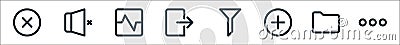 user interface line icons. linear set. quality vector line set such as other, folder, plus button, filter, output, analytics, mute Vector Illustration