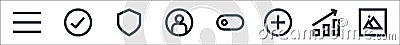 User interface line icons. linear set. quality vector line set such as picture, growth graph, add, toggle, user, shield, approve Vector Illustration