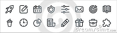 User interface line icons. linear set. quality vector line set such as puzzle, gift, newsletter, coffee, target, calendar, Vector Illustration