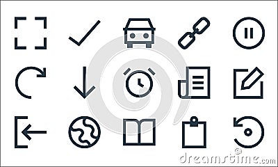 user interface line icons. linear set. quality vector line set such as reload, book, clipboard, globe, o, newspaper, hyperlink, Vector Illustration