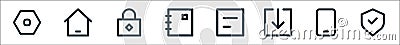 User interface line icons. linear set. quality vector line set such as security, phone, download, file, book, lock, home Vector Illustration