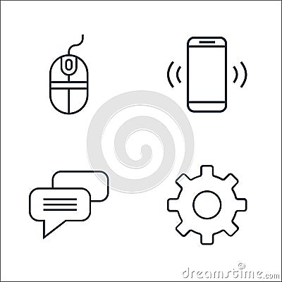 User interface line icons. linear set. quality vector line set such as setting, chat, agreement Vector Illustration