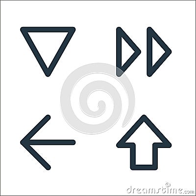 user interface line icons. linear set. quality vector line set such as upload, left arrows, fast foward Vector Illustration