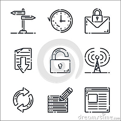 user interface line icons. linear set. quality vector line set such as website, database, refresh, antenna, unlocked, document, Vector Illustration