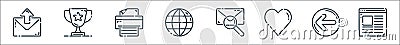 user interface line icons. linear set. quality vector line set such as website, previous, heart, email, globe, printer, award Vector Illustration