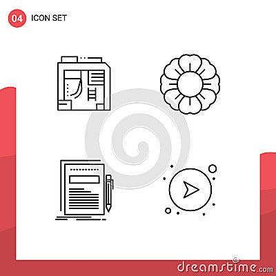 4 User Interface Line Pack of modern Signs and Symbols of atx, file, computer, summer, presentation Vector Illustration