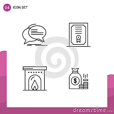 4 User Interface Line Pack of modern Signs and Symbols of bubble, summer, speech, degree, money Vector Illustration