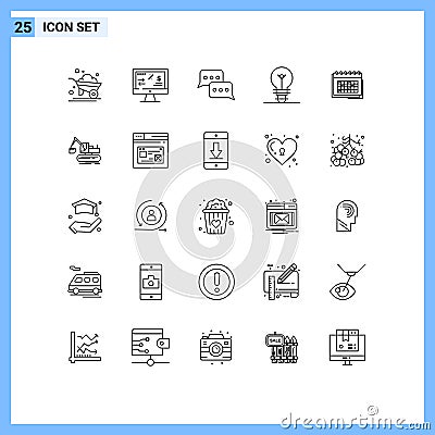 25 User Interface Line Pack of modern Signs and Symbols of business, light, bubble, electric, reply Vector Illustration