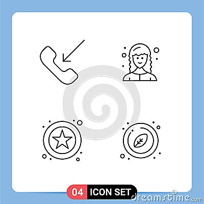 4 User Interface Line Pack of modern Signs and Symbols of call, star, phone, female web developer, circle Vector Illustration