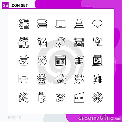 25 User Interface Line Pack of modern Signs and Symbols of people, messages, laptop, conversation, tool Vector Illustration
