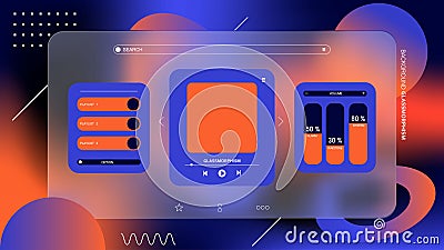 User interface for a music player app. Background gradient glassmorphism effect Vector Illustration