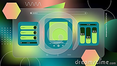 User interface for a music player app. Background gradient glassmorphism effect. Vector Illustration