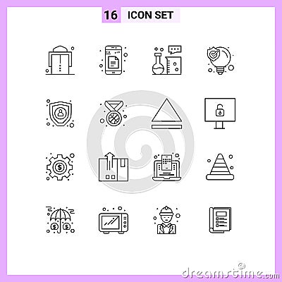 16 User Interface Outline Pack of modern Signs and Symbols of encryption, solution, chemistry lab, seo solution, idea Vector Illustration