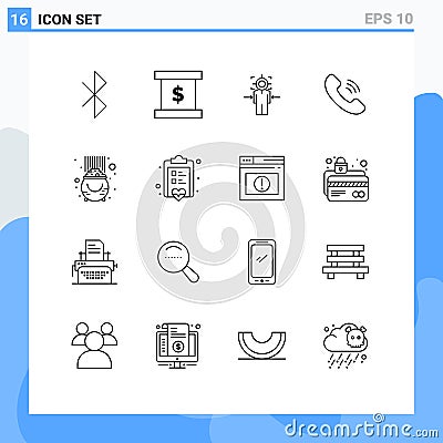 16 User Interface Outline Pack of modern Signs and Symbols of patrick, gold, target, fortune, communication Vector Illustration
