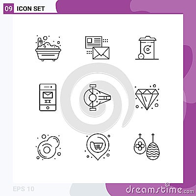 9 User Interface Outline Pack of modern Signs and Symbols of recycle, junk, list, deleted, energy Stock Photo