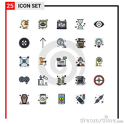 Mobile Interface Filled line Flat Color Set of 25 Pictograms of degrees, ui, coding, timer, clock Vector Illustration