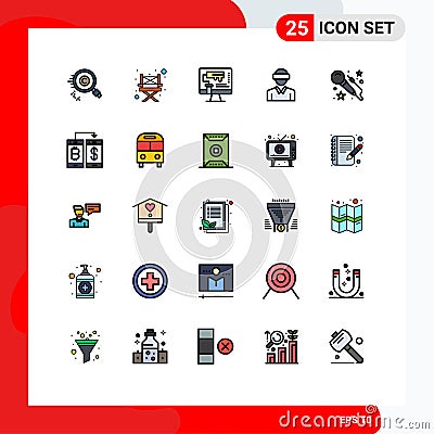 User Interface Pack of 25 Basic Filled line Flat Colors of man, reality, computer, motion, tool Vector Illustration