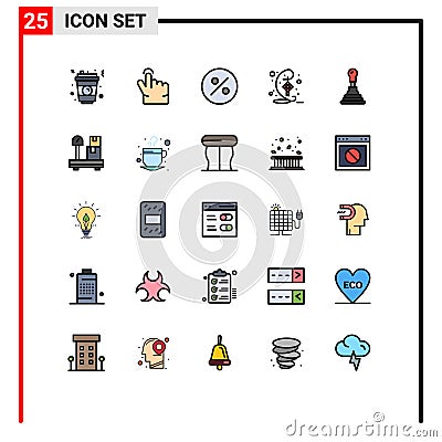 User Interface Pack of 25 Basic Filled line Flat Colors of package, gearbox, percent, auto, hari raya Vector Illustration