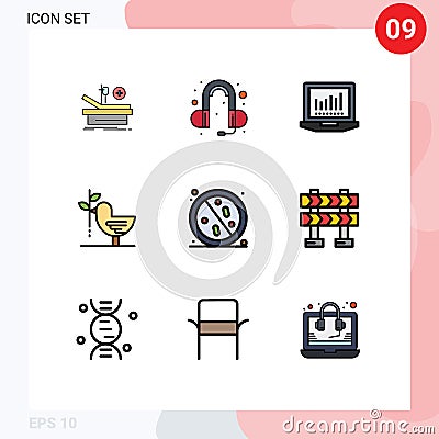 User Interface Pack of 9 Basic Filledline Flat Colors of antibacterial, anti, computing, pacifism, friendship Vector Illustration