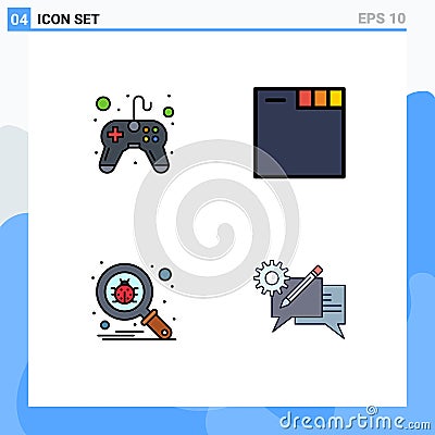 User Interface Pack of 4 Basic Filledline Flat Colors of control, search, video game, web, chat Vector Illustration