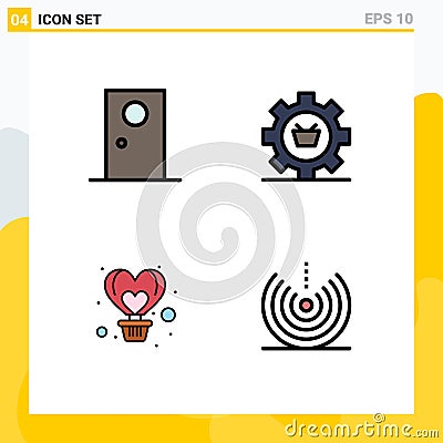 User Interface Pack of 4 Basic Filledline Flat Colors of door, gear, interior, configuration, air Vector Illustration