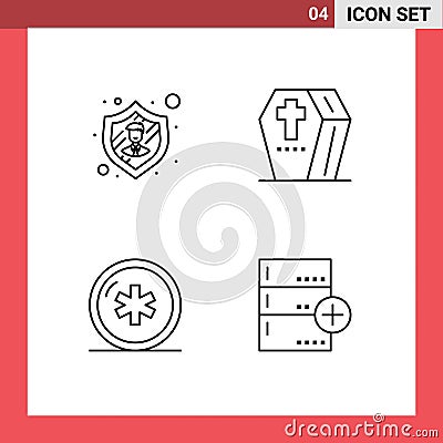 User Interface Pack of 4 Basic Filledline Flat Colors of employee, health, coffin, scary, medical Vector Illustration