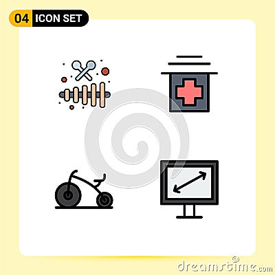 4 Universal Filledline Flat Colors Set for Web and Mobile Applications instrument, infant, party, medical, display Vector Illustration