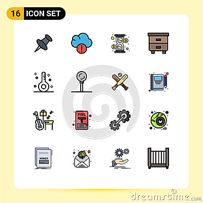 16 User Interface Flat Color Filled Line Pack of modern Signs and Symbols of health, fitness, loading, disease, furniture Vector Illustration