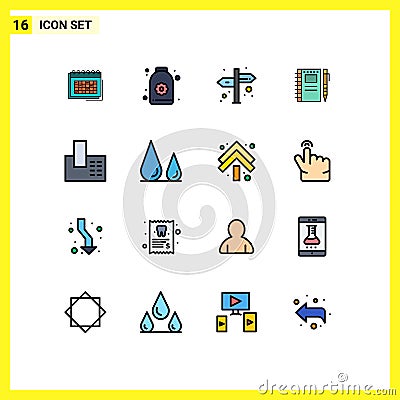 User Interface Pack of 16 Basic Flat Color Filled Lines of pencil, drawing, sauna, sketch notebook, navigation Vector Illustration